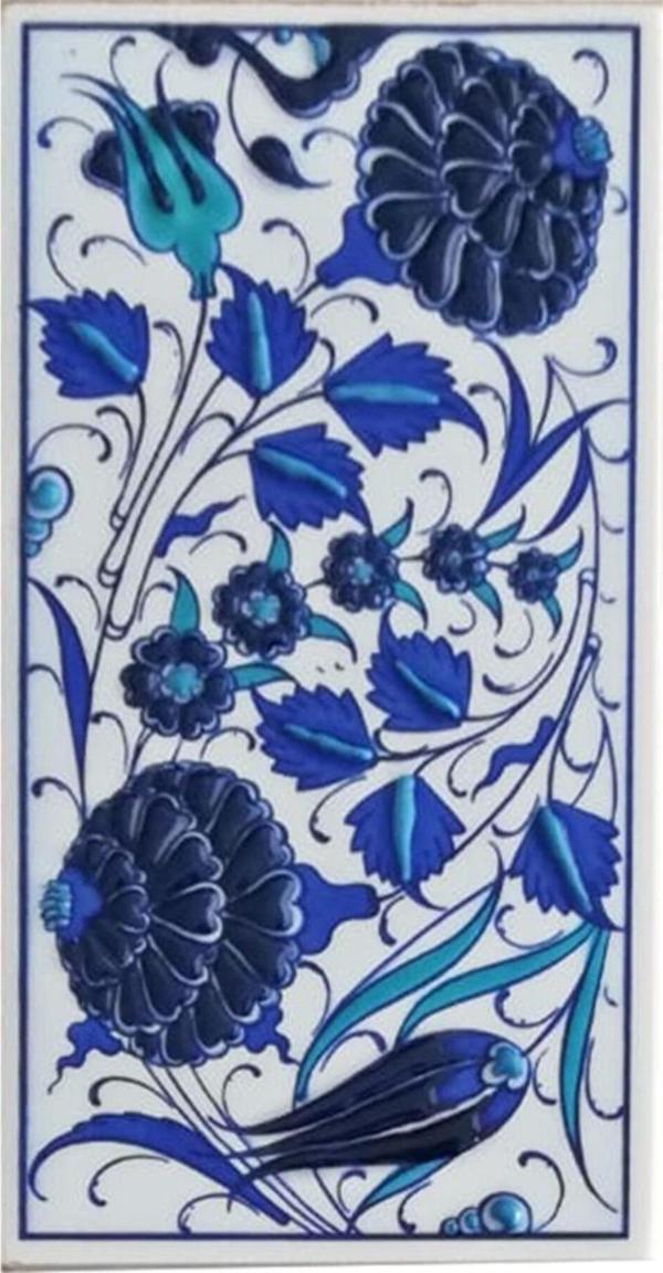 Armada Çini 10x20 cm Ed 223 Iki Karanfil Mavi Beyaz El Dekoru Karo - Image 1