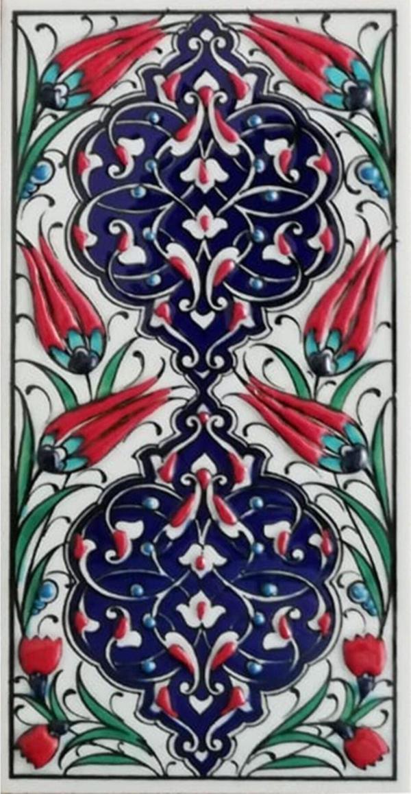 Armada Çini 10x20 Cm Ed 229 Kobalt Rumi Desenli El Dekoru Çini Karo - Image 1