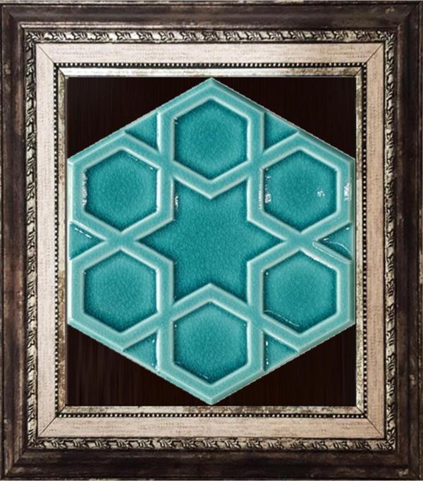 Armada Çini 15x17 Cm Rölyefli Yıldız Turkuaz Altıgen Çini Pano - Image 1
