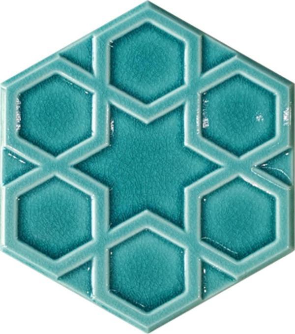 Armada Çini 15x17 Cm Rölyefli Yıldız Turkuaz Altıgen Seramik - Image 1