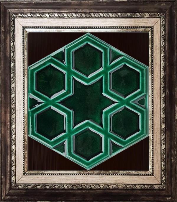 Armada Çini 15x17 Cm Rölyefli Yıldız Yeşil Altıgen Çini Pano - Image 1