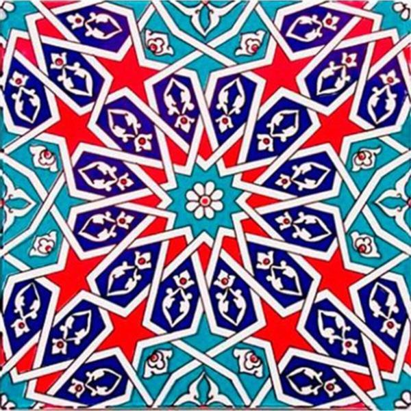 Armada Çini 20x20 Cm Ac 28 Geometrik Desenli Iznik Kırmızı Çini Karo - Image 1