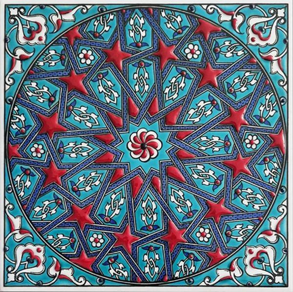 Armada Çini 20x20 Cm Ed 333 Turkuaz Yıldızgeçme Desenli Eldekoru Çini Karo - Image 1