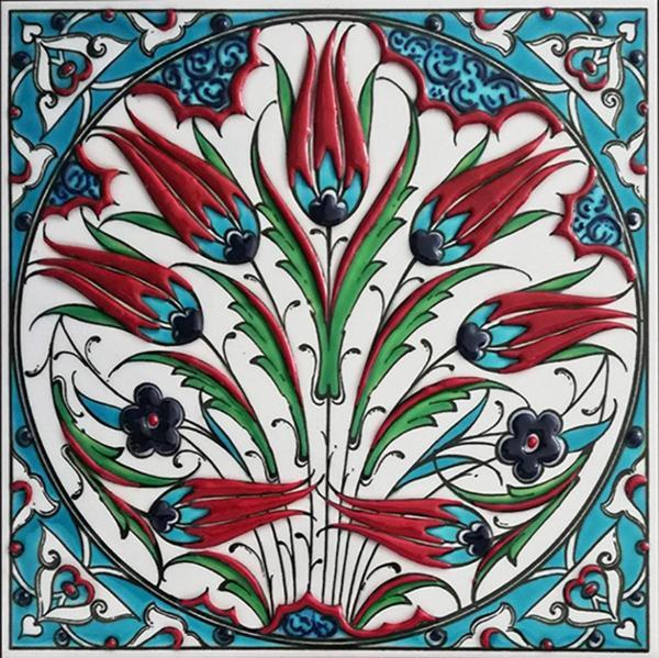 Armada Çini 20x20 Cm Ed 334 Turkuaz Lalezar Desenli Eldekoru Çini Karo - Image 1