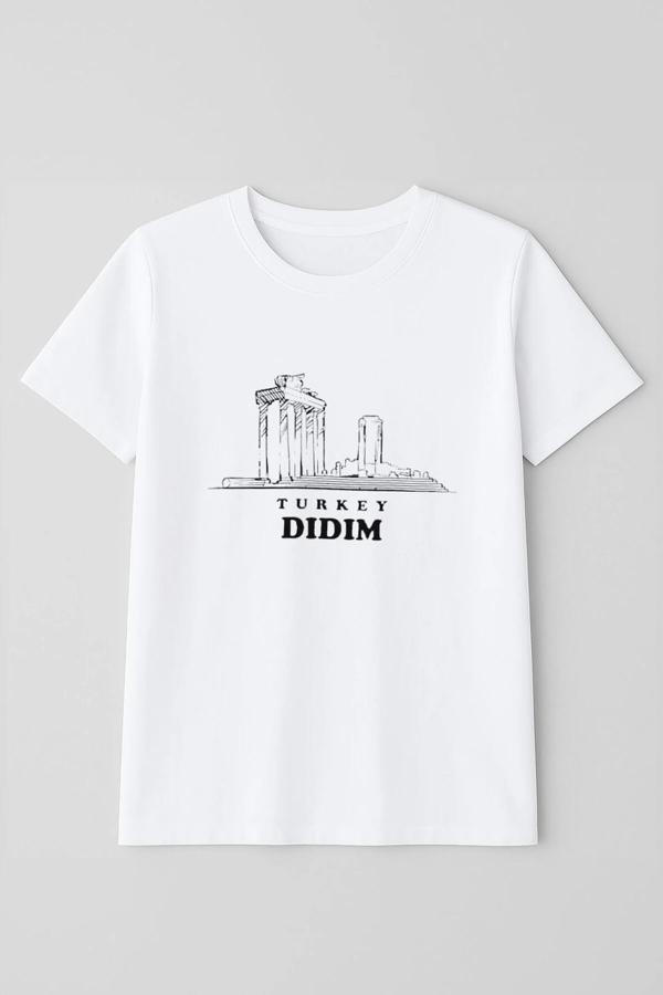 Erkek Bisiklet Yaka %100 Pamuk Didim Baskılı Kısa Kollu T-shirt - Image 1