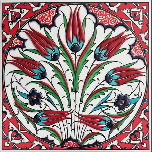 Armada Çini 20x20 Cm Ed 335 Kırmızı Lalezar Desenli Eldekoru Çini Karo - Image 1