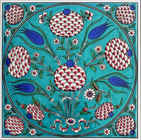 Armada Çini 20x20 Cm Ed 337 Turkuaz Klasik Nar Desenli Eldekoru Çini Karo - Image 1