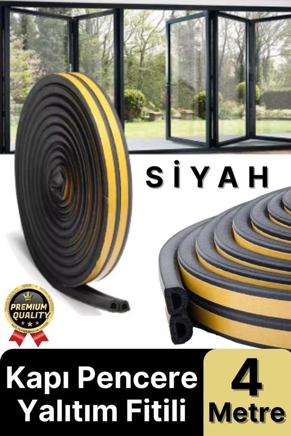 Güçlü Kendinden Yapışkanlı Kapı Pencere Soğuk Hava Geçirmez Yalıtım İzolasyon Siyah Fitil 4 Metre - Image 1