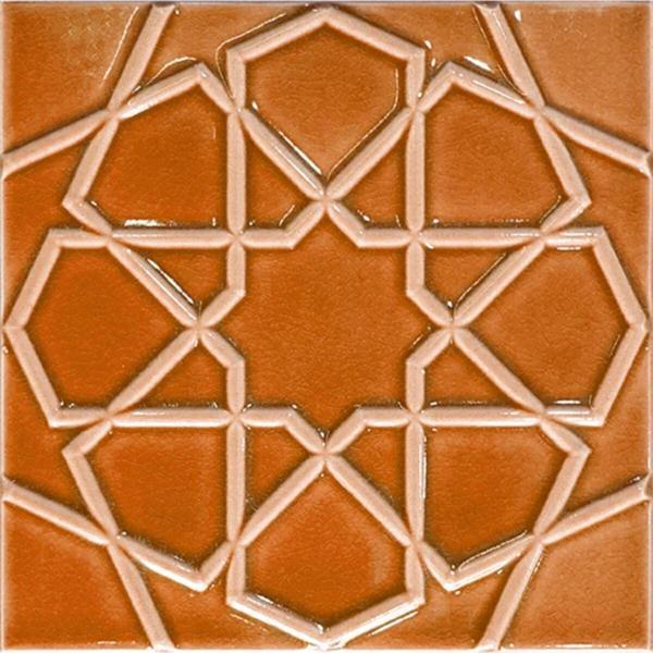 Armada Çini 20x20 Cm Rölyefli Karamel Selçuk Yıldızı Deseni Çini Karo - Image 1