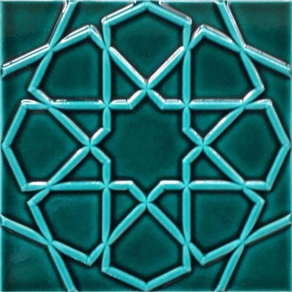 Armada Çini 20x20 Cm Rölyefli Yeşil Selçuklu Yıldızı Deseni Çini Karo - Image 1