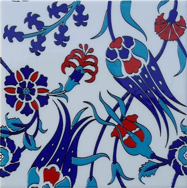 Armada Çini 20x20 Cm Sp 105 Lale Çiçek Desen Kütahya Iznik Çini Karo - Image 1