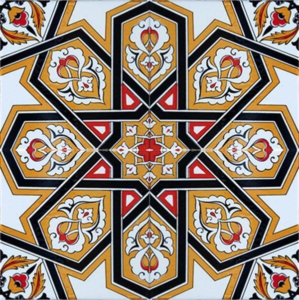 Armada Çini 20x20 Cm Sp 72 Sarı Türk-türkmen Yıldızı Desenli Kütahya Iznik Çini Karo Seramik - Image 1