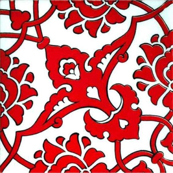 Armada Çini 20x20 Cm Sp 83 Kırmızı Beyaz Kütahya Iznik Rumi Osmanlı Desenli Seramik Çini Karo - Image 1