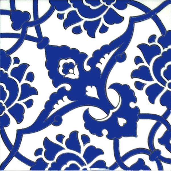 Armada Çini 20x20 Cm Sp 83 Kobalt Beyaz Iznik Rumi Desenli Çini Karo - Image 1