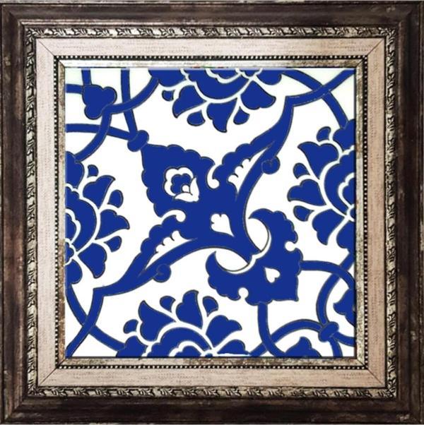 Armada Çini 20x20 Cm Sp 83 Kobalt Beyaz Iznik Rumi Desenli Çini Pano - Image 1