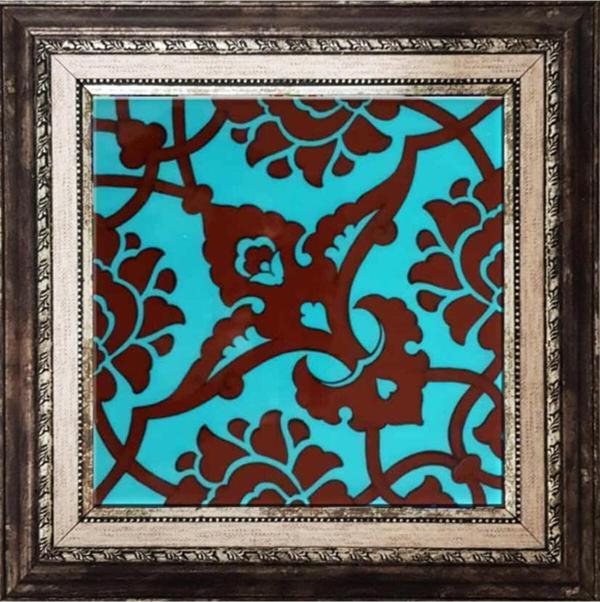 Armada Çini 20x20 Cm Sp 83 Turkuaz Kahve Kütahya Çini Seramik Pano - Image 1