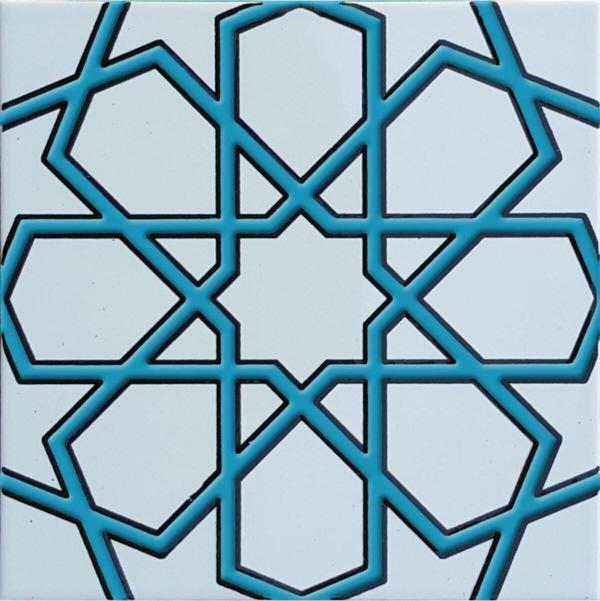 Armada Çini 20x20 Cm Sp 89-v Turkuaz Beyaz Türkmen Yıldızı Çini Karo - Image 1