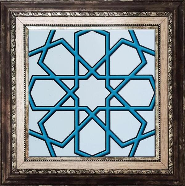 Armada Çini 20x20 Cm Sp 89-v Turkuaz Beyaz Türkmen Yıldızı Çini Pano - Image 1