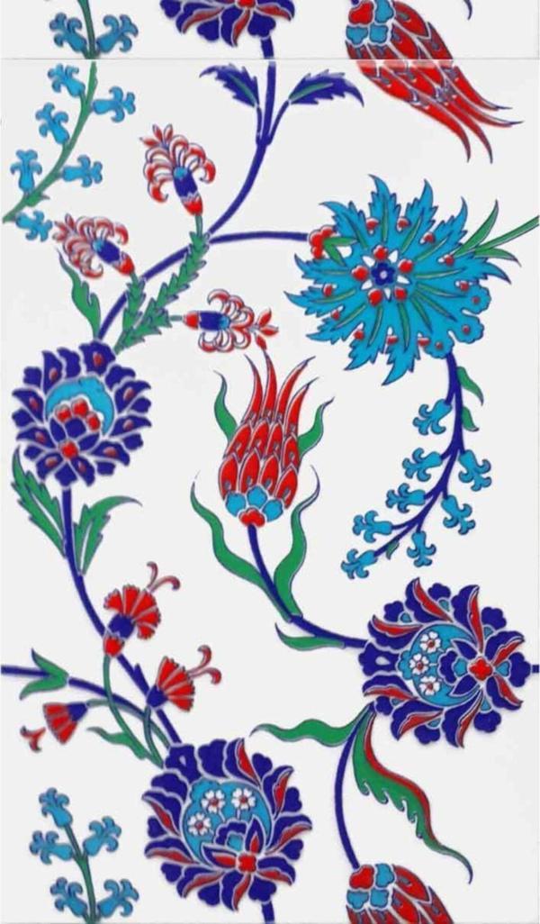 Armada Çini 25x40 Cm Sp 405 Desenli Iznik Çini Karo Lale Karanfil - Image 1