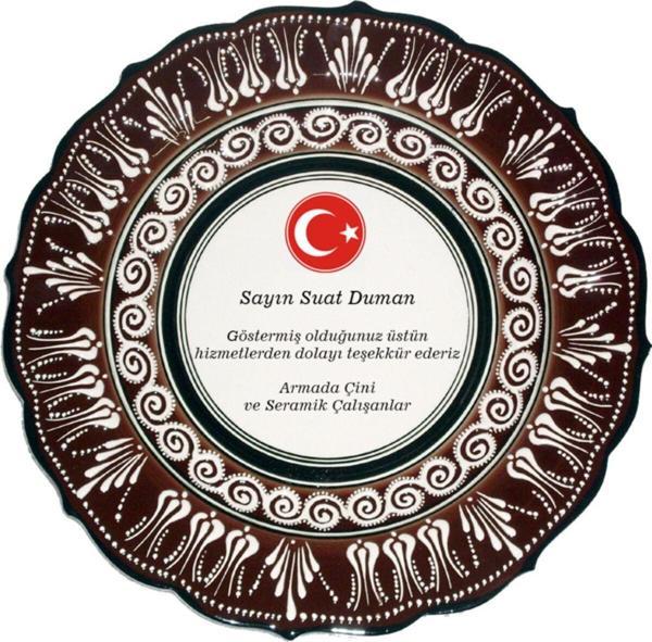 Armada Çini 30 Cm Resimli Baskılı El Dekoru Kütahya Çini Tabak Kahverengi - Image 1