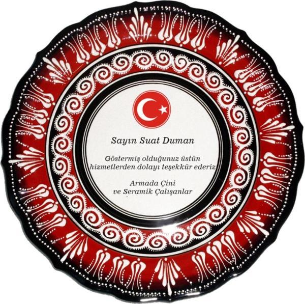 Armada Çini 30 Cm Resimli Baskılı El Dekoru Kütahya Çini Tabak Kırmızı - Image 1