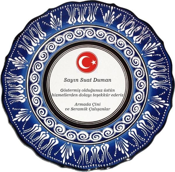 Armada Çini 30 Cm Resimli Baskılı El Dekoru Kütahya Çini Tabak Mavi - Image 1