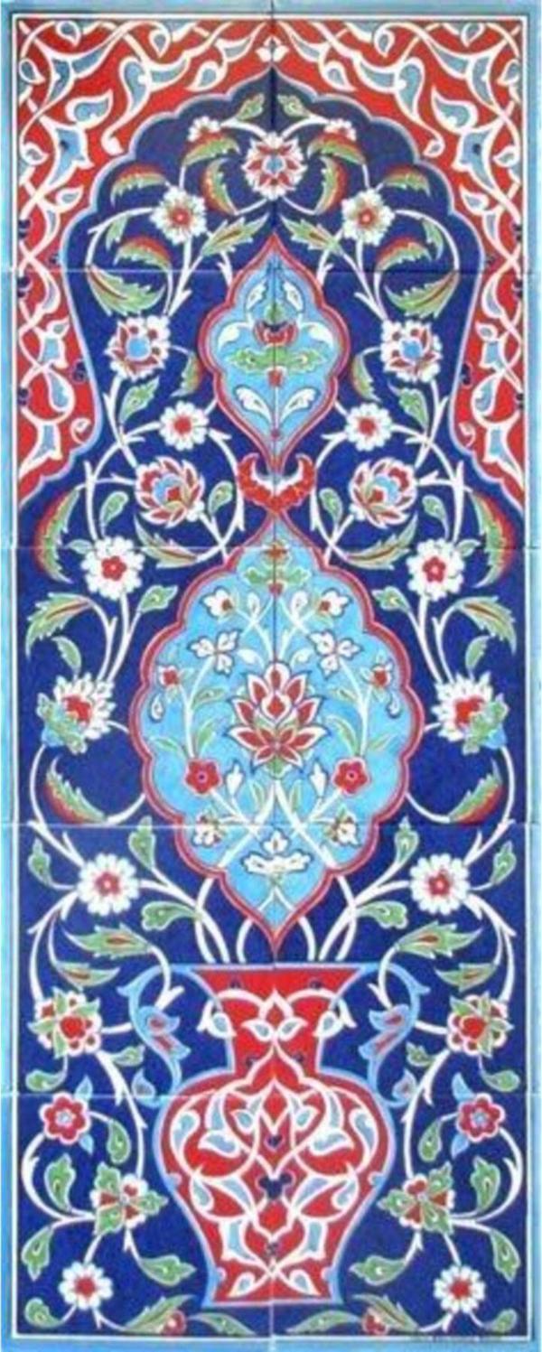Armada Çini 40x100 Cm Ed 704 Kobalt Saksılı Eldekoru Çini Pano - Image 1