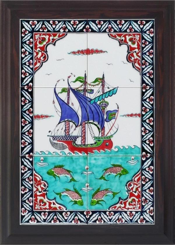 Armada Çini 40x60 cm Ed 500 İznik Kalyon El Dekoru Çini Pano - Image 1