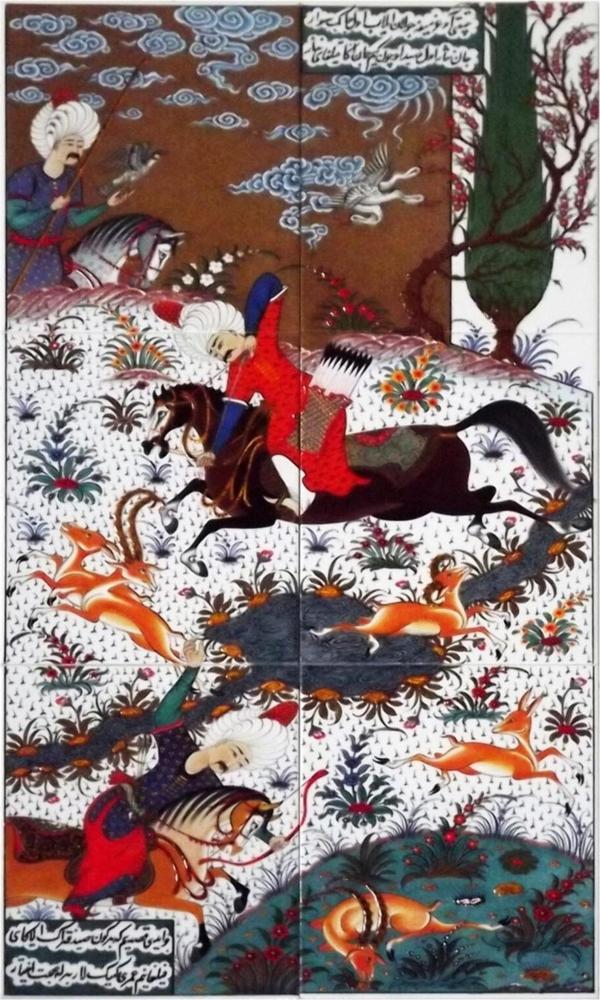 Armada Çini 60x100 Cm Ed 610 Osmanlı Av Sahnesi Minyatür Kütahya Çini Pano - Image 1