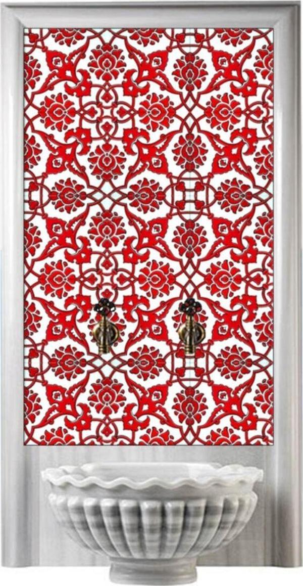 Armada Çini 60x100 Cm Sp 83 Kırmızı Beyaz Serigraf Türk Hamamı Pano - Image 1