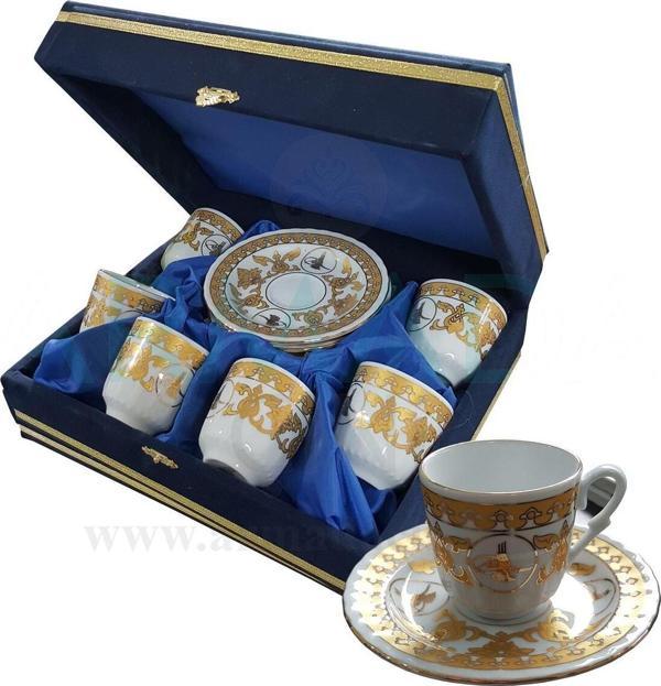 Armada Çini Armada Cini Ar 675 Osmanlı Tuğralı Altın Yaldızlı 6 Lı Porselen Fincan - Image 1