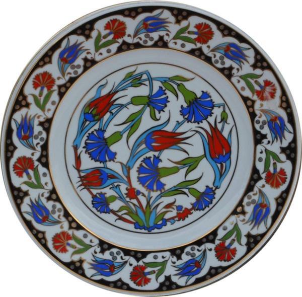 Armada Çini Armada Cini Prt 31 25 Cm Siyah Altın Yaldızlı Lale Karanfil Cini Desenli Porselen Tabak - Image 1