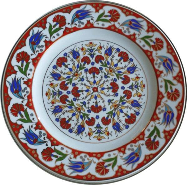 Armada Çini Armada Cini Prt 37 25 Cm Kırmızı Altın Yaldızlı Lale Karanfil Desenli Porselen Cini Tabak - Image 1