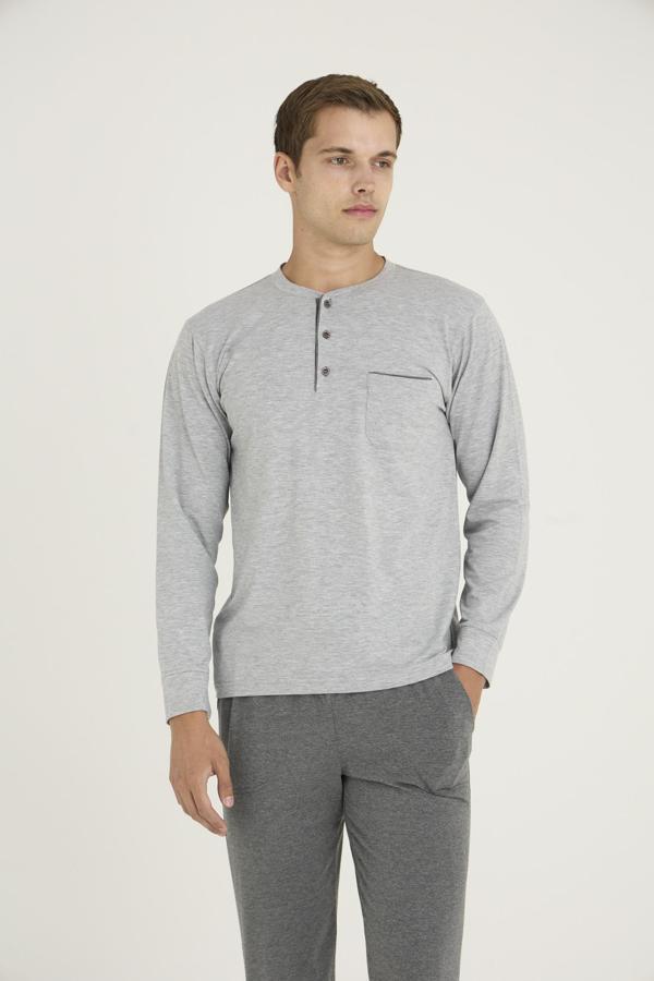 KLY Erkek Midi Yaka Uzun Kollu Pijama Takımı - Image 1