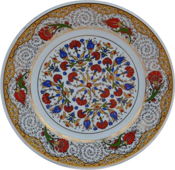 Armada Çini Armada Cini Prt 43 25 Cm Sarı Altın Yaldızlı Lale Karanfil Desenli Porselen Cini Tabak - Image 1
