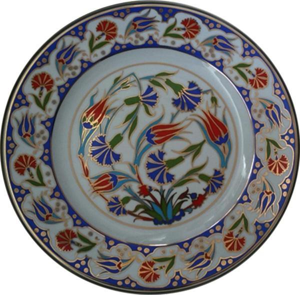 Armada Çini Armada Cini Prt 46 25 Cm Mavi Altın Yaldızlı Lale Karanfil Desenli Porselen Cini Tabak - Image 1