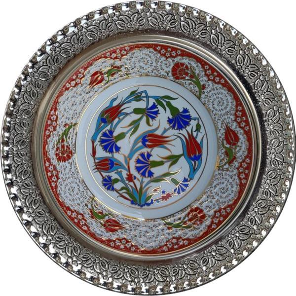 Armada Çini Armada Cini Prt 50 25 Cm Kırmızı Altın Yaldızlı Lale Karanfil Porselen Gumus Cerceveli Cini Tabak - Image 1