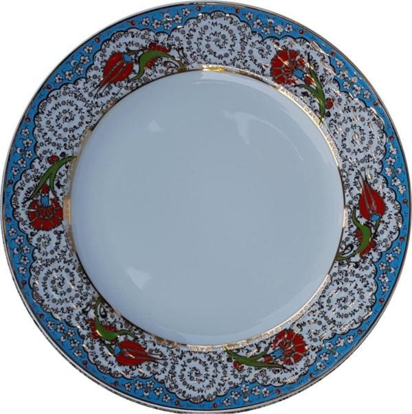 Armada Çini Armada Cini Prt 55 25 Cm Mavi Altın Yaldızlı Lale Karanfil Desenli Porselen Kaligrafi Cini Tabak - Image 1