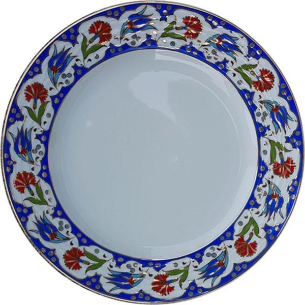 Armada Çini Armada Cini Prt 60 25 Cm Lacivert Altın Yaldızlı Lale Karanfil Porselen Kaligrafi Cini Tabak - Image 1