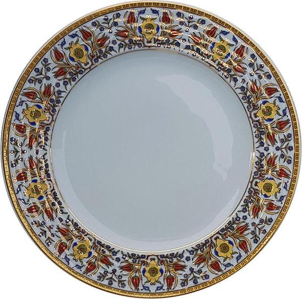 Armada Çini Armada Cini Prt 61 25 Cm Sarı Altın Yaldızlı Lale Karanfil Desenli Porselen Kaligrafi Cini Tabak - Image 1