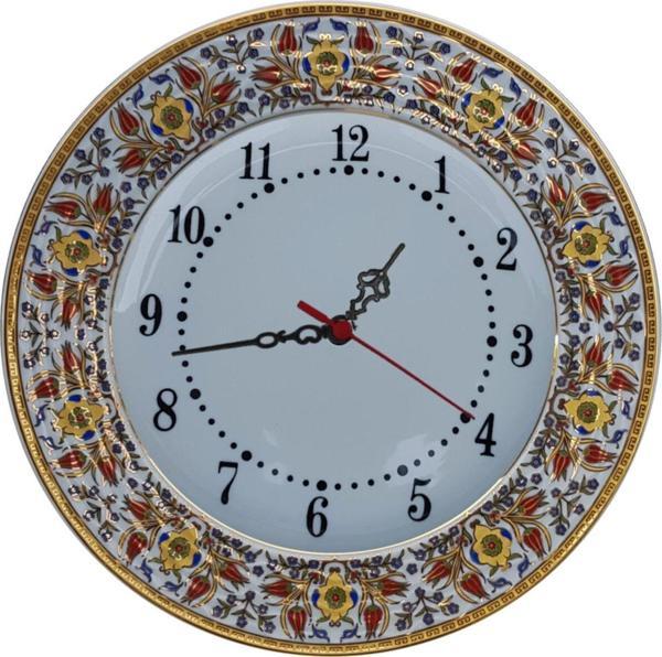Armada Çini Armada Cini Prt 62 25 Cm Sarı Altın Yaldızlı Lale Karanfil Desenli Porselen Cini Saat - Image 1
