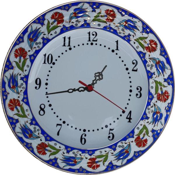 Armada Çini Armada Cini Prt 63 25 Cm Lacivert Altın Yaldızlı Lale Karanfil Desenli Porselen Cini Saat - Image 1