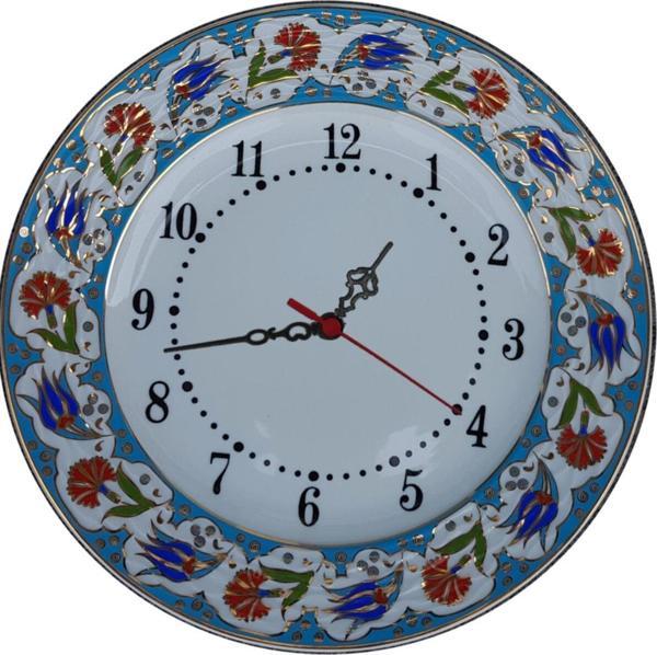 Armada Çini Armada Cini Prt 64 25 Cm Mavi Altın Yaldızlı Lale Karanfil Desenli Porselen Cini Saat - Image 1