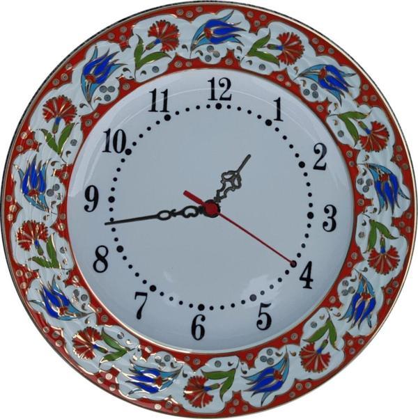 Armada Çini Armada Cini Prt 65 25 Cm Kırmızı Altın Yaldızlı Lale Karanfil Desenli Porselen Cini Saat - Image 1