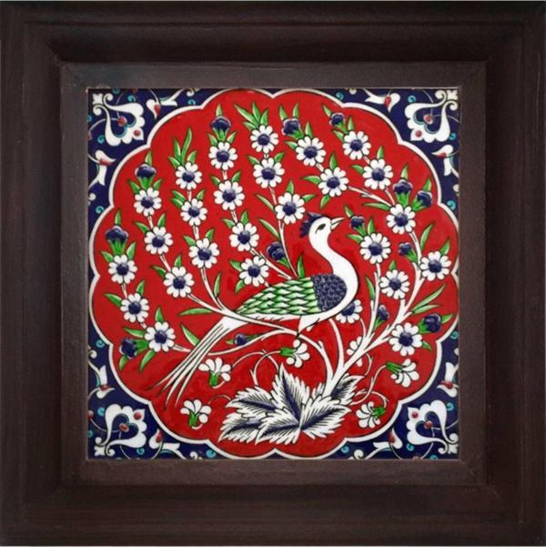 Armada Çini 20x20 Cm Ed 300 Kırmızı Tavus Kuşu Kütahya Çini Pano - Image 1