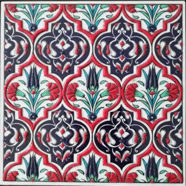 Armada Çini 20x20 Cm Ed 309 Kırmızı Madalyon El Dekoru Çini Pano - Image 1