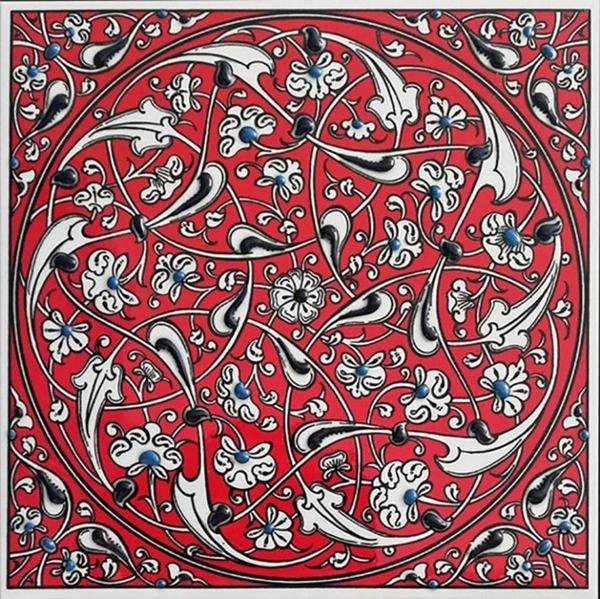 Armada Çini 20x20 Cm Ed 325 Kırmızı Iznik Rumili Desen Eldekoru Çini Karo - Image 1