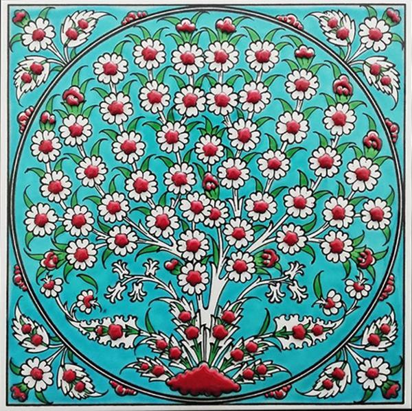 Armada Çini 20x20 Cm Ed 328 Turkuaz Hayat Ağacı Eldekoru Çini Karo - Image 1