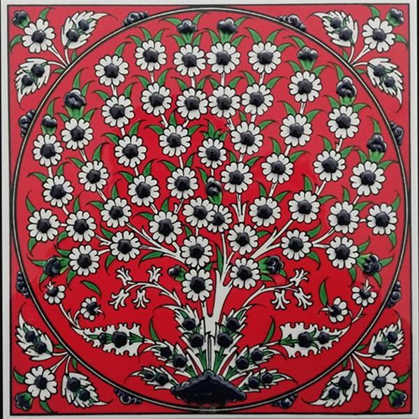 Armada Çini 20x20 Cm Ed 329 Kırmızı Hayat Ağacı Eldekoru Çini Karo - Image 1