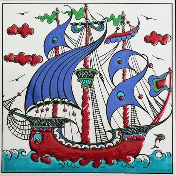 Armada Çini 20x20 Cm Ed 330 Osmanlı Kalyon Eldekoru Çini Karo - Image 1